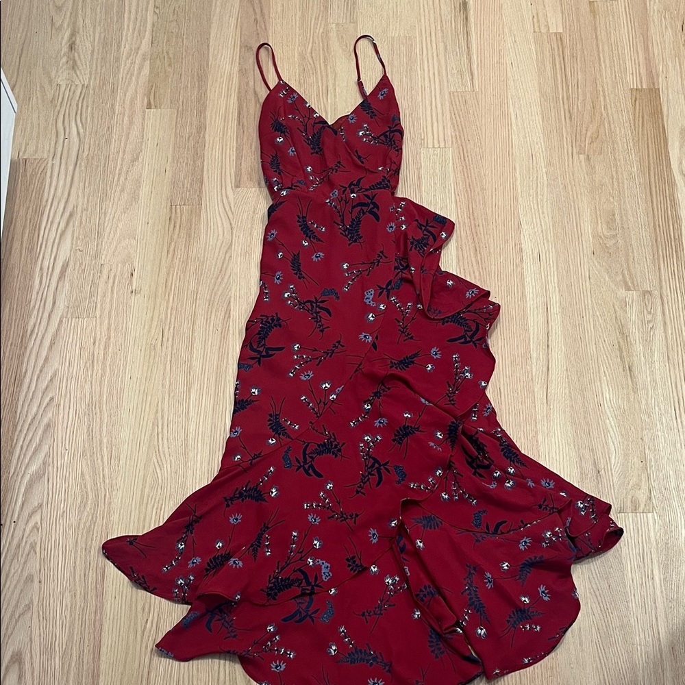 J. Crew Red Asymmetrical Floral Dress